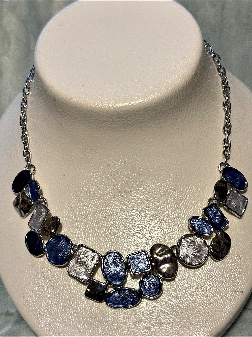Blue & Silver Statement Necklace Set Like New